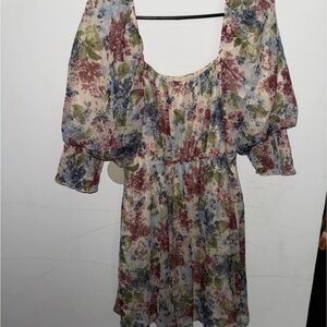 Cato Multicolor Floral Blouse with Puff Sleeves